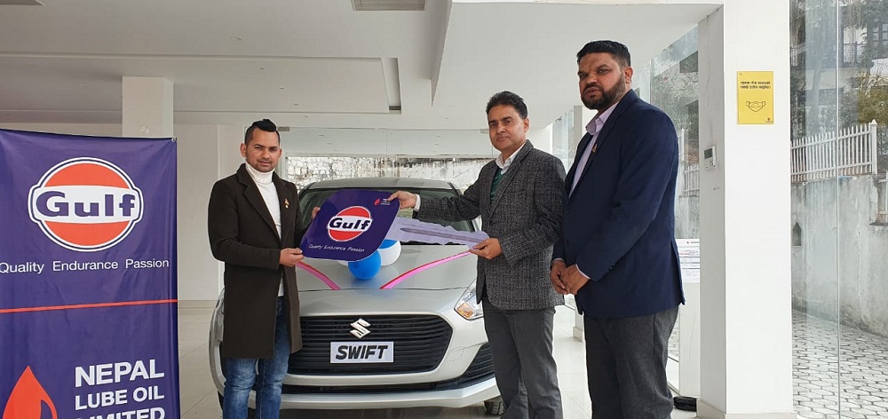 Nepal Lube hands over Suzuki Swift car to Sindhuli Auto operator