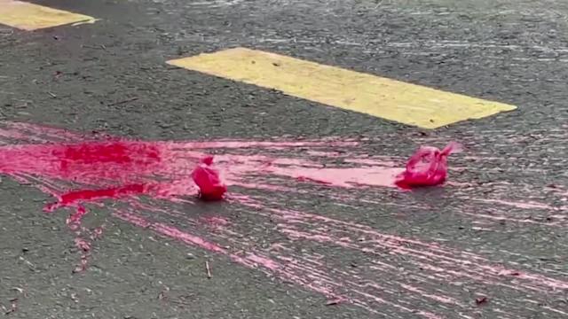 In Myanmar, protesters painted the streets red