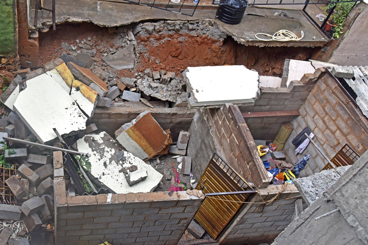 A concrete house collapsed due to continuous rain