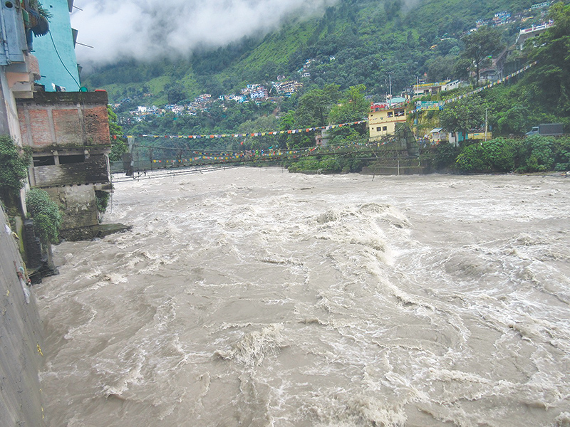 The flow of the Mahakali river rises above the danger level