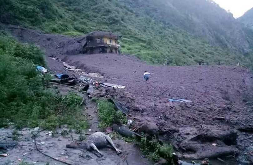 Four go missing when landslip buries house in Rasuwa