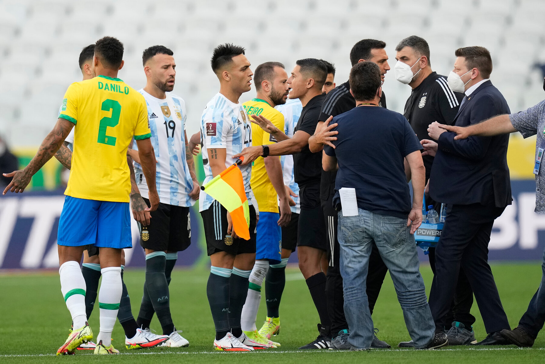 Why was the game between Brazil and Argentina stopped?