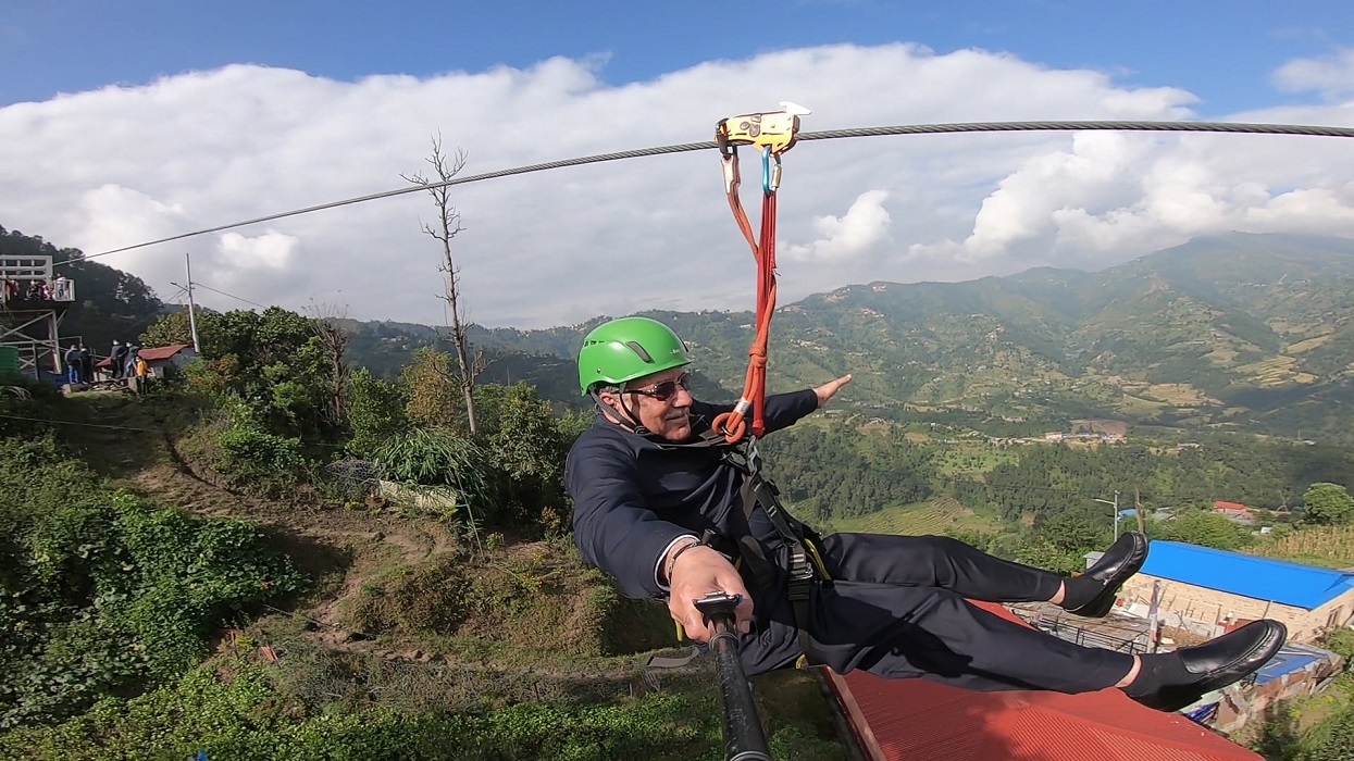 Prachanda enjoying the zipline [Photos]