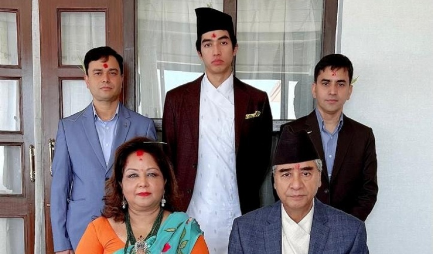 PM Deuba receives Dashain tika with his family