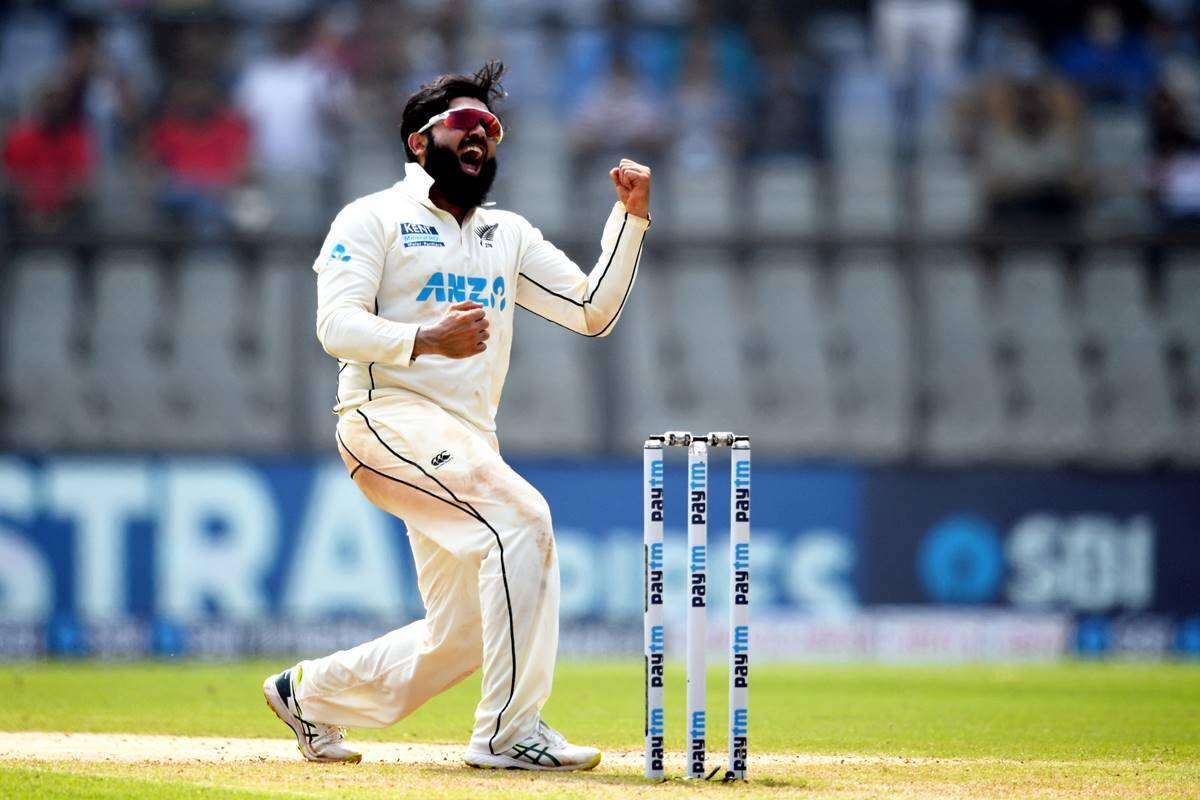 Ajaz Patel of New Zealand takes ten wickets in an innings against India