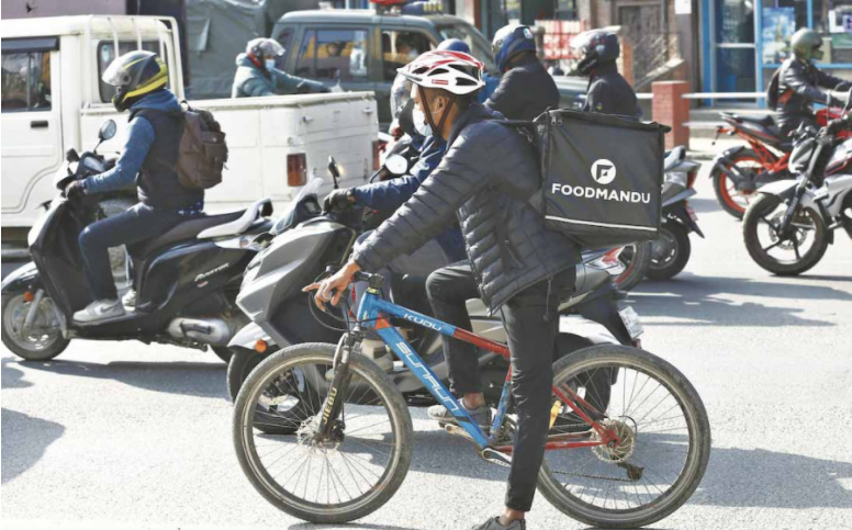 Pedaling bicycles for food delivery is a new trend in Kathmandu