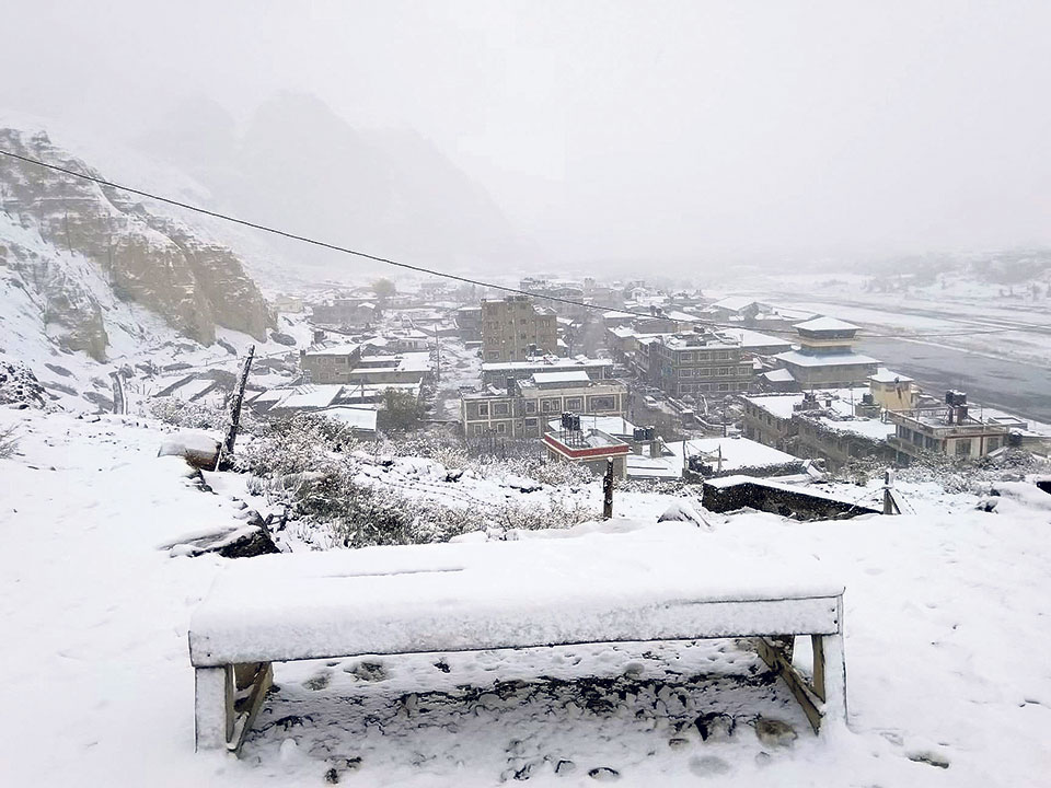 Heavy snowfall cripples life in Manang district