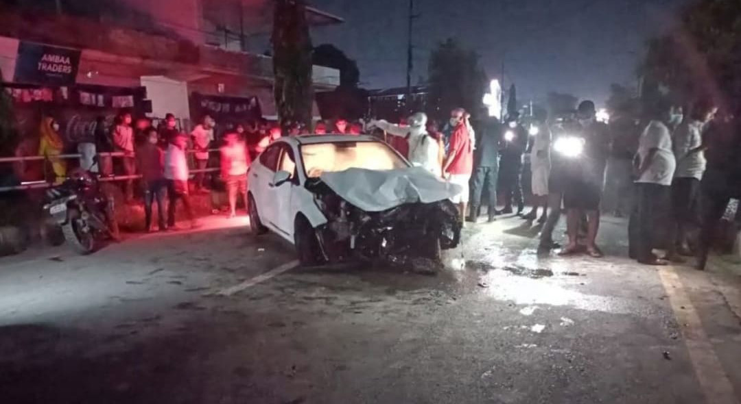 Car knocks down three pedestrians