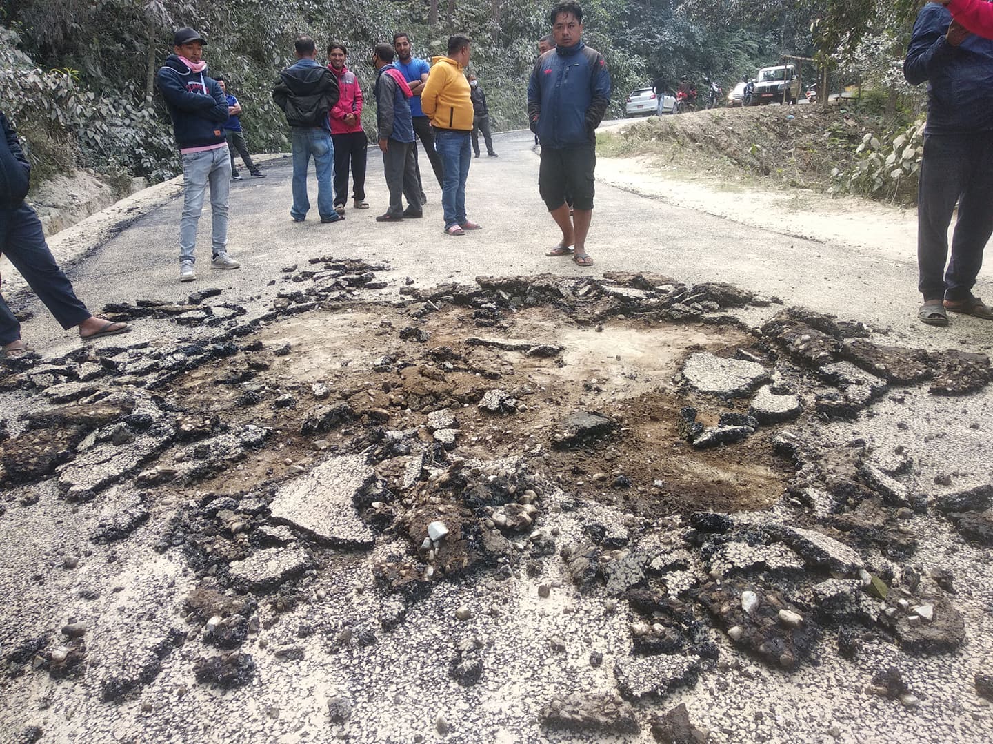 Blacktopped road peeled off during monitoring