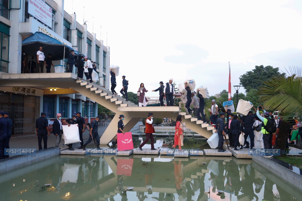 In Pictures: Ballot boxes of Kathmandu Metropolitan being brought to the city hall