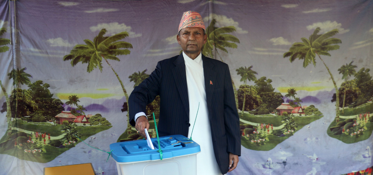 Regmi a former Chairperson of the Council of Ministers cast his vote