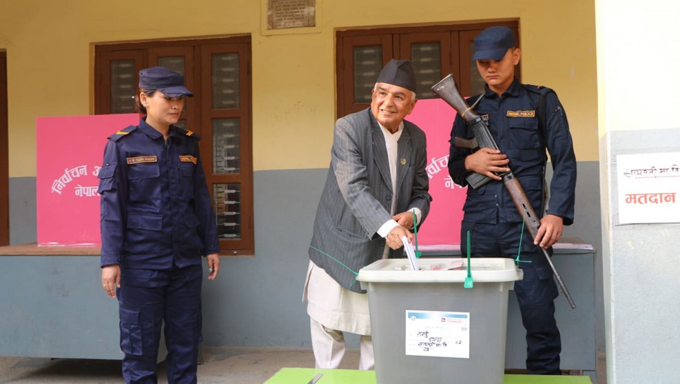 Congress leader Ram Chandra Poudel cast his vote