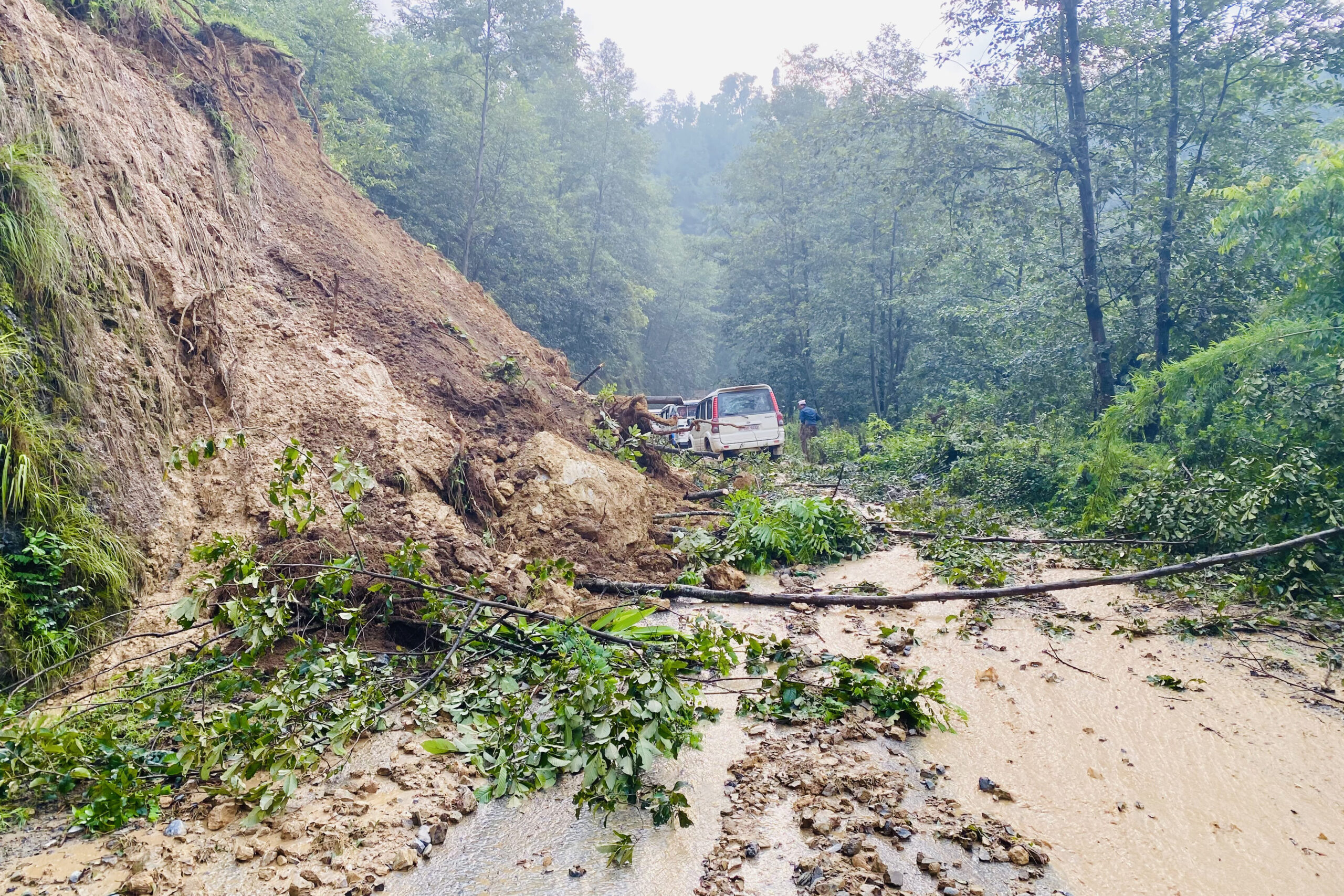 Landslide obstructs mid-hill highway