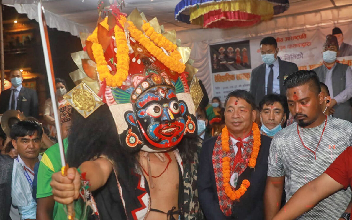 Vice-president observes Bhairav Dance in Bhaktapur