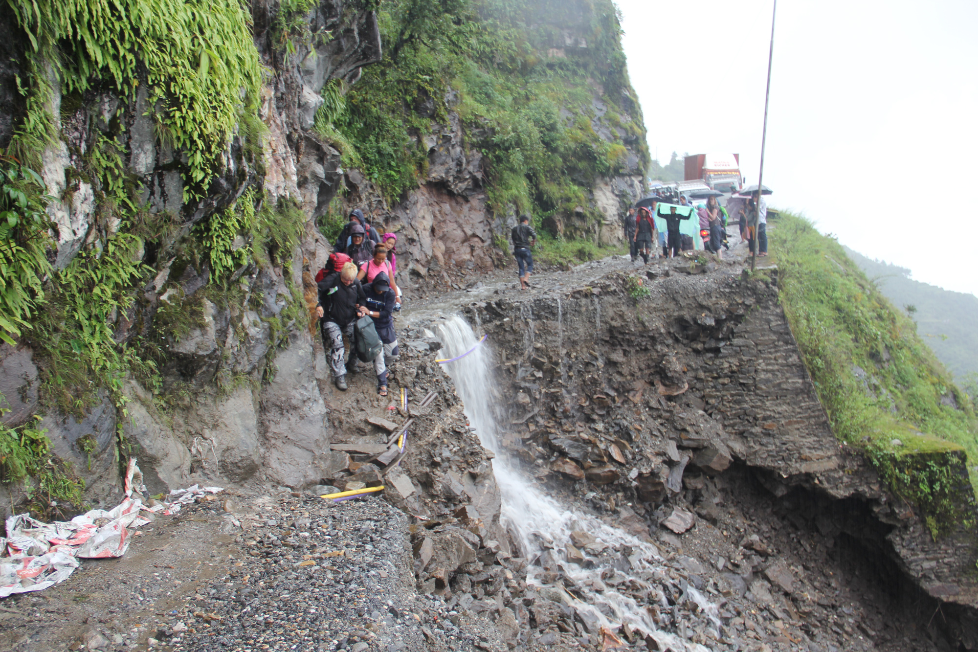 Alternative route used in Raswua after landslide hits Pasang Lhamu Highway