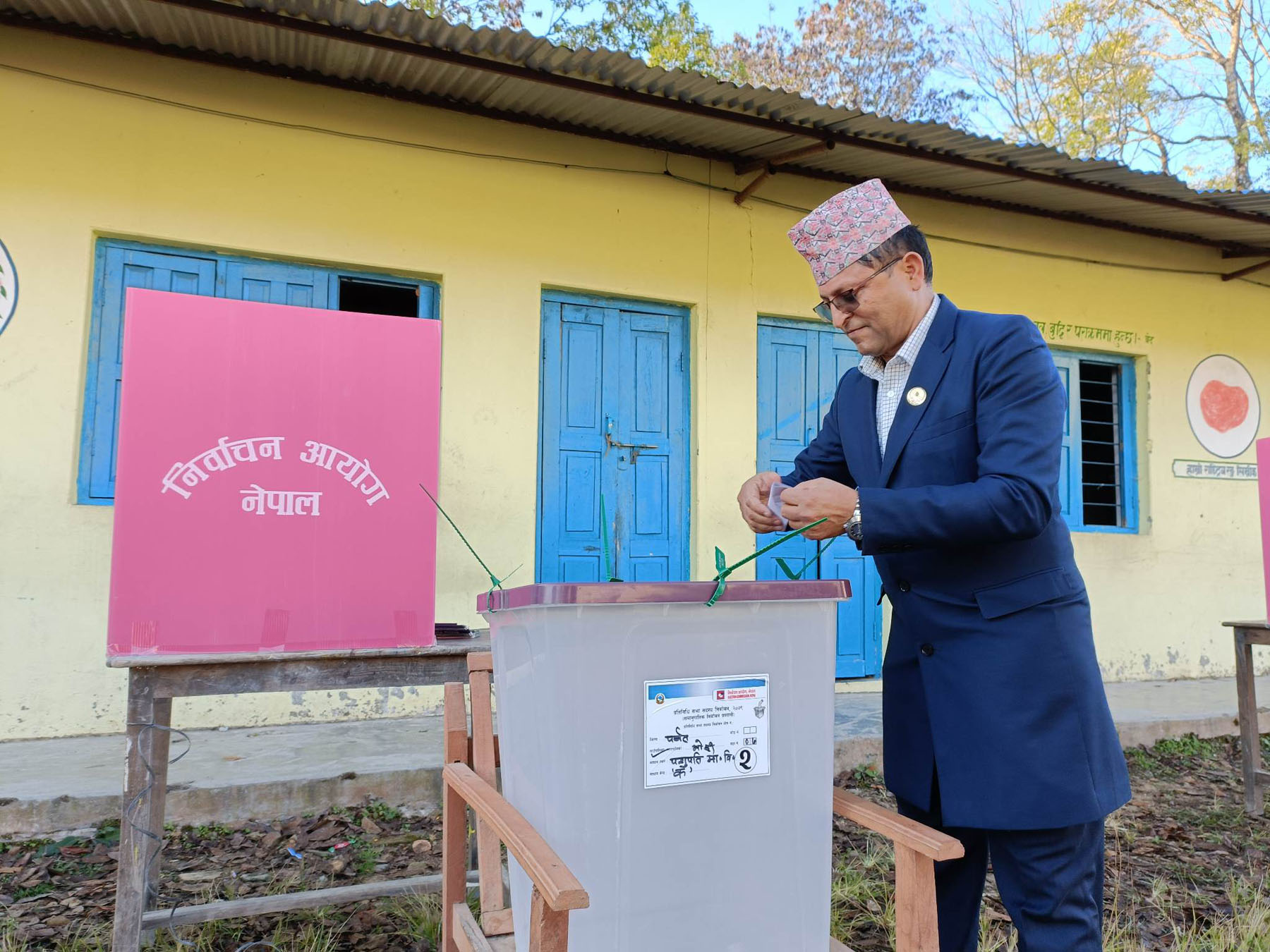 NA Chair Timilsina votes in Parbat