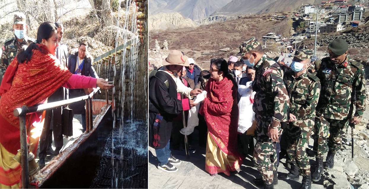 President Bhandari performs special worship at Muktinath temple