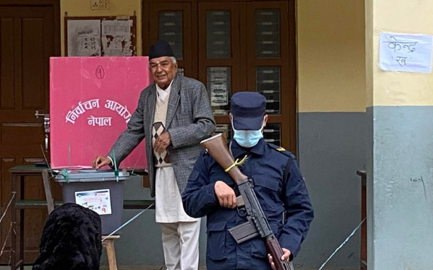 Poudel, the senior leader of NC, votes in Tanahun