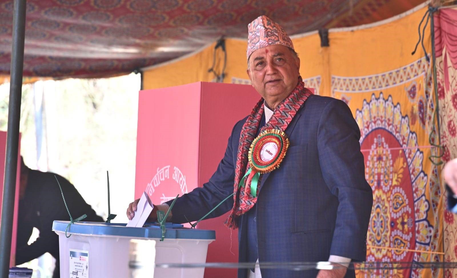 Ishwor Pokharel casts his vote from Tokha