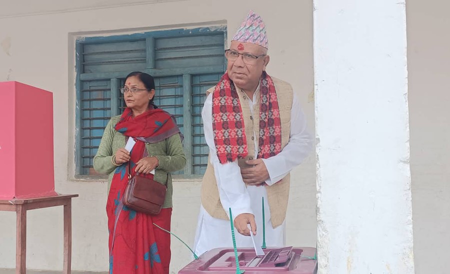 Madhav Nepal cast his vote