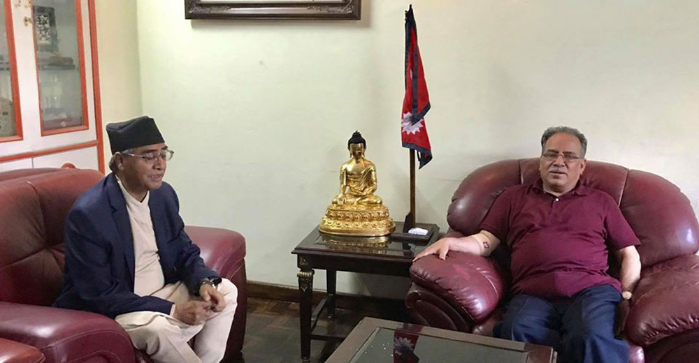 Prachanda reached Baluwatar, ‘one to one’ talks with Deuba