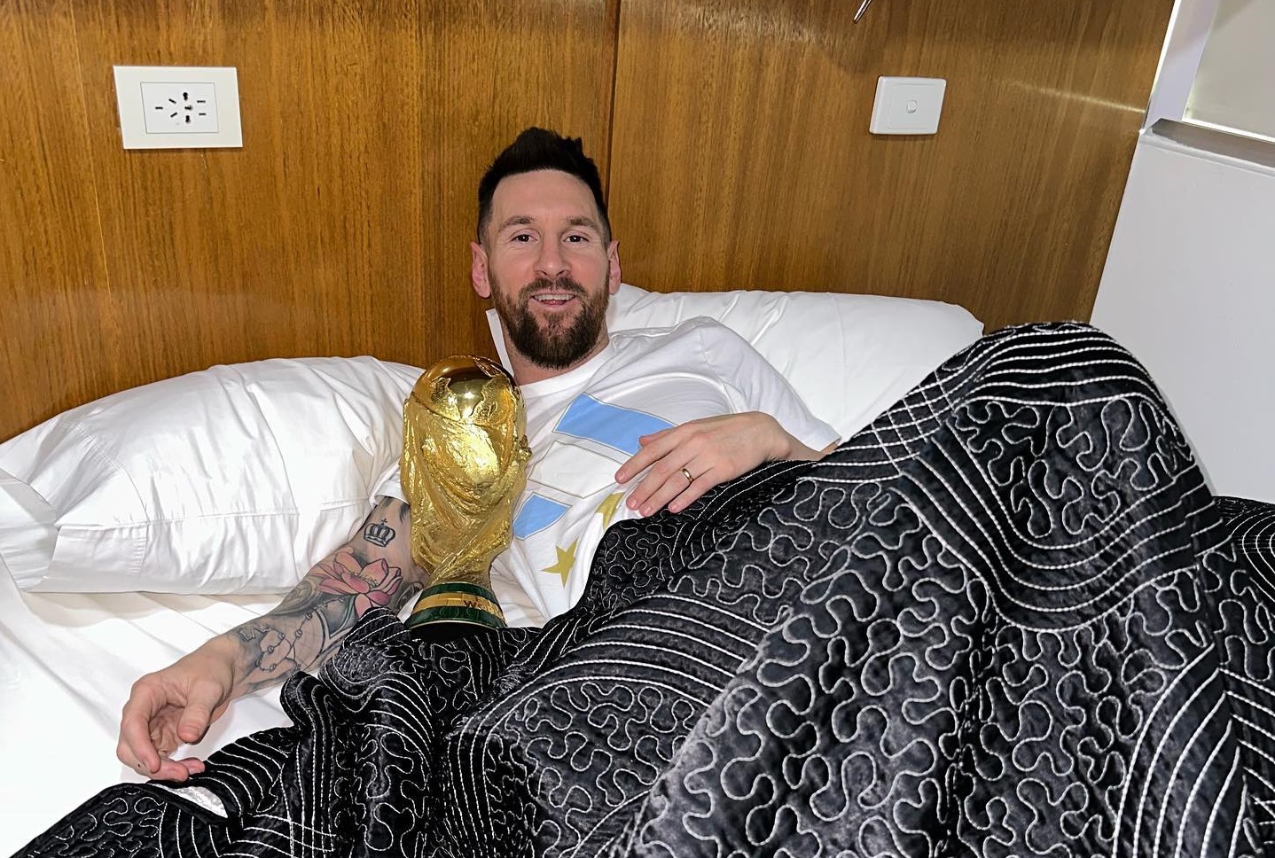 In Pics: Lionel Messi awoke next to the FWC trophy