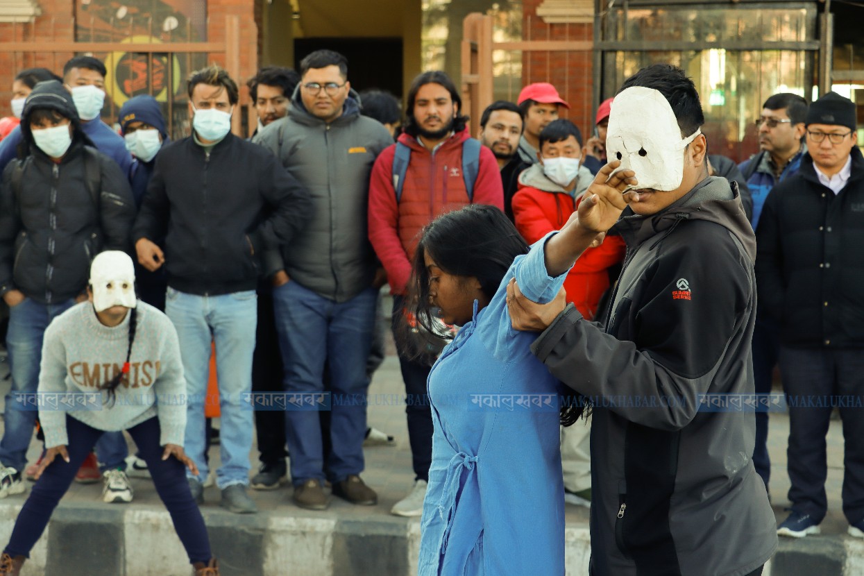 Shilpee’s street play in Maitighar demanding justice for Nirmala Kurmi (photos included)