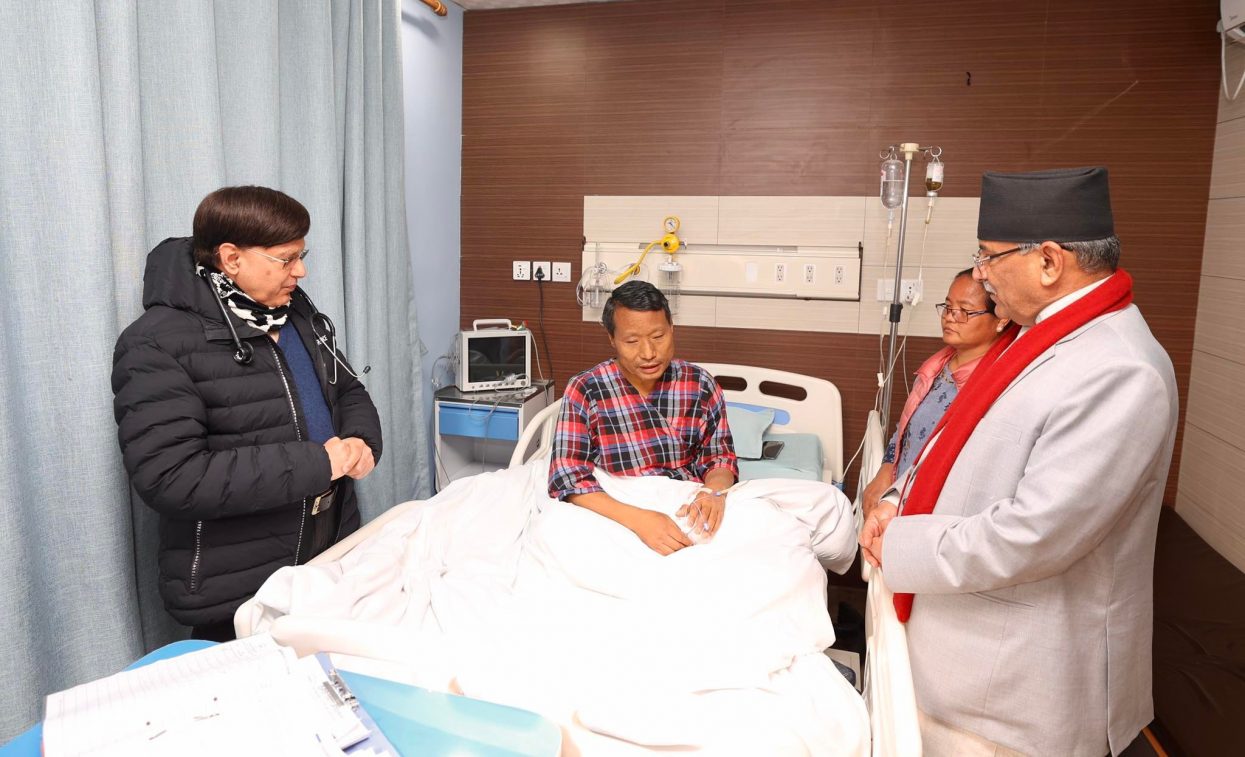 PM Prachanda at Sumeru Hospital to understand health condition of leader Pun