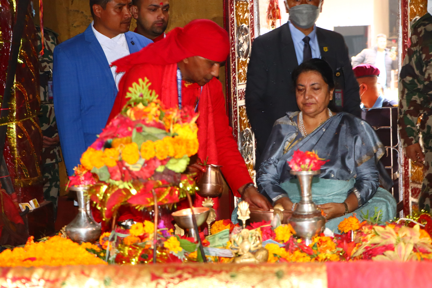 President Bhandari performs puja in Kalika Mandir in Baglung