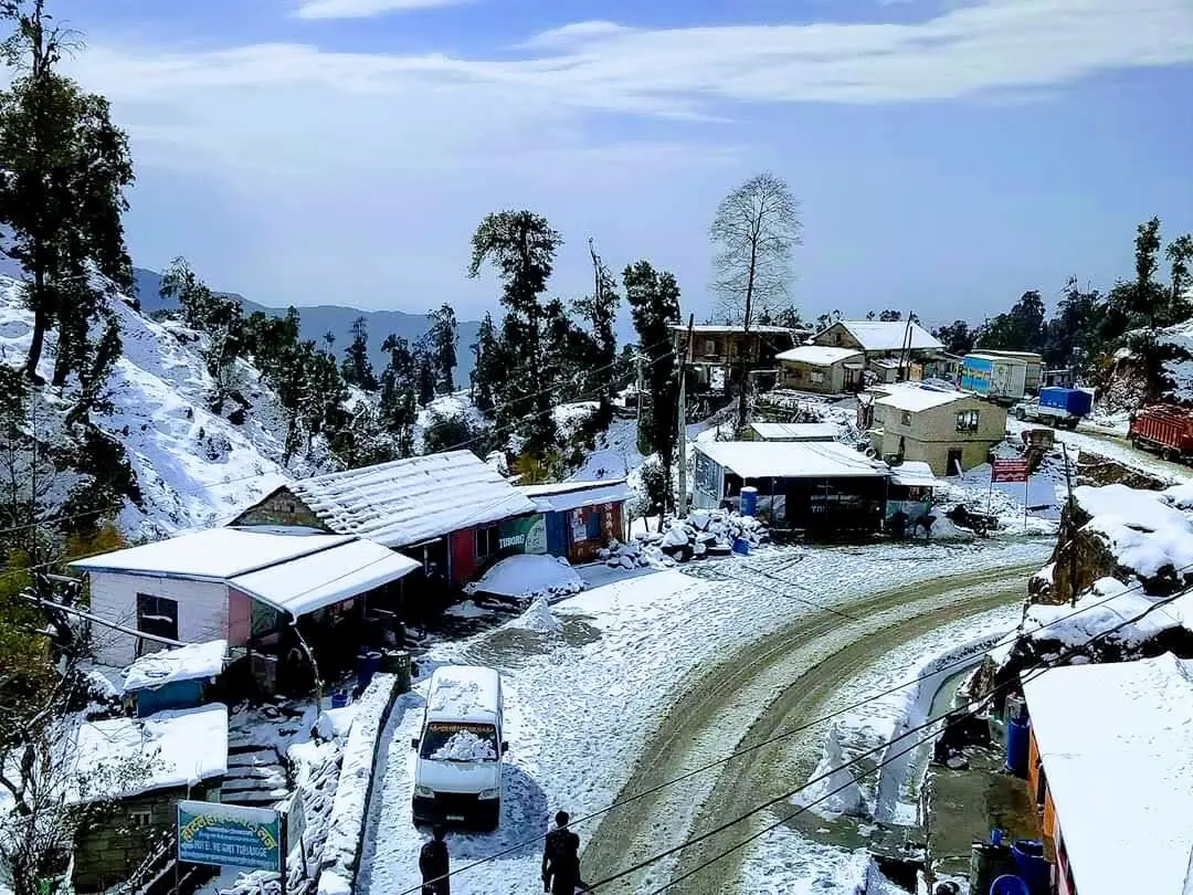 Light snowfall marks first of the season at Pathibhara shrine in Taplejung