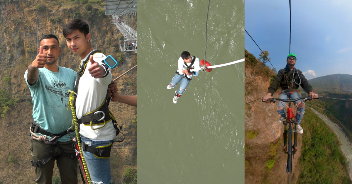 Anmol KC, a Nepali film actor, performed Sky Cycling & Bungee Jumping in Kushma