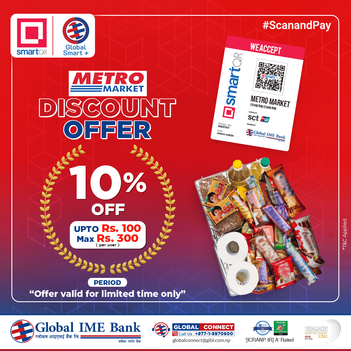 Customers of Global IME Bank gets 10% discount while paying with Smart QR at Metro Mart