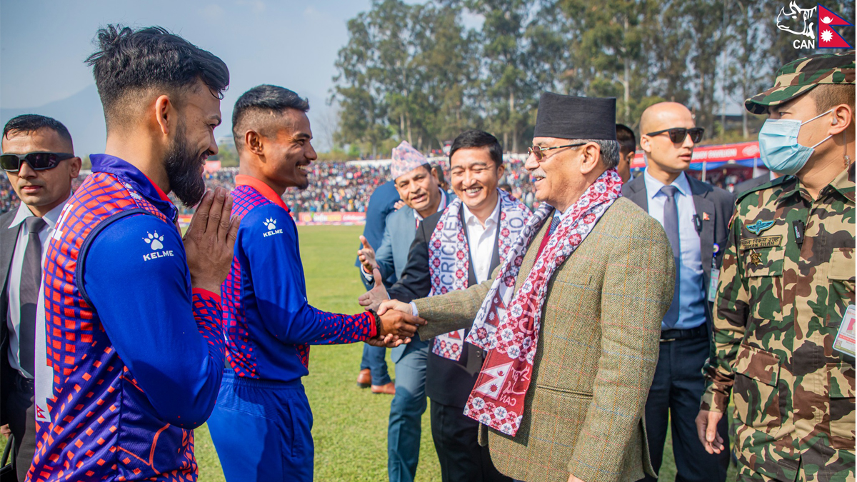 PM reaches TU Cricket ground for pepping up Nepali team