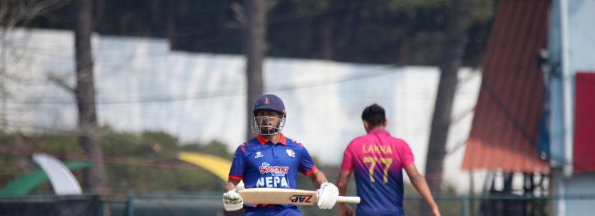 Nepal lost the fifth wicket, Bhim Sarki out