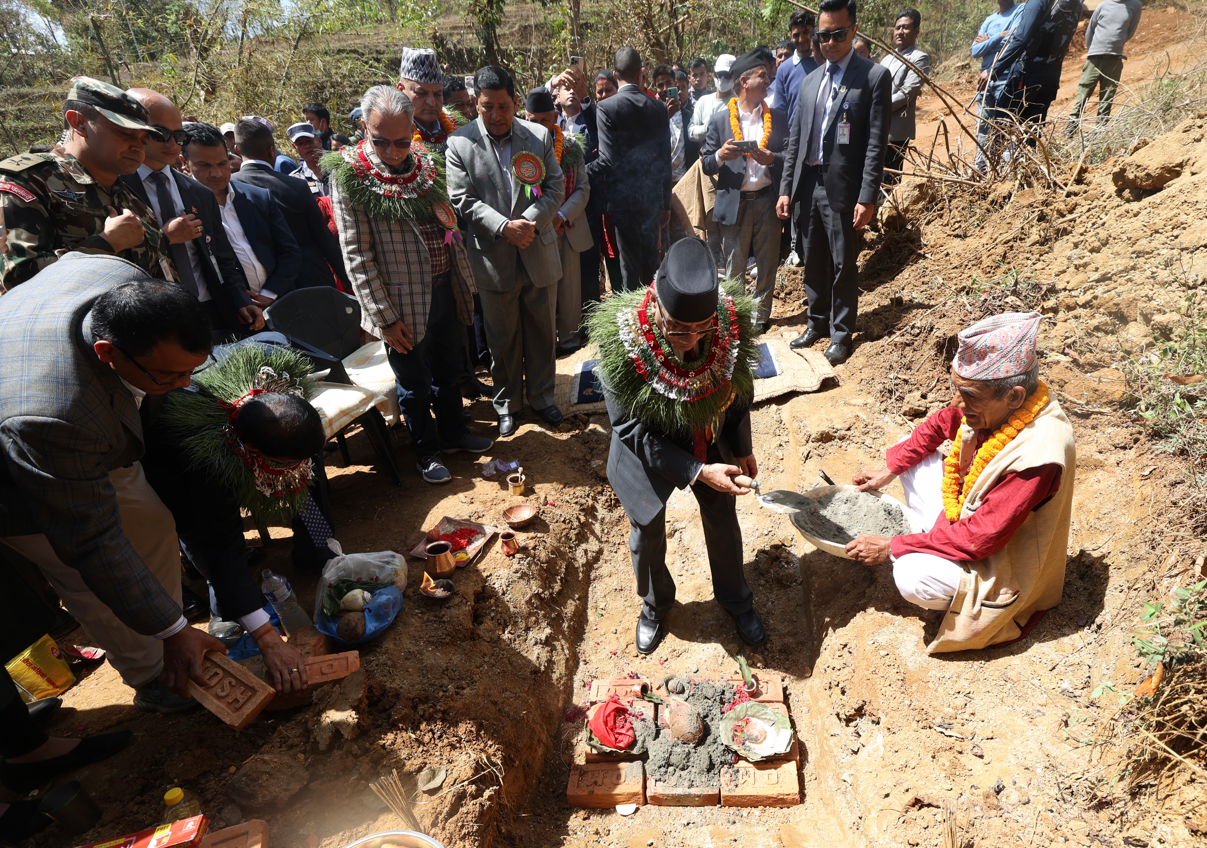 PM Dahal lays foundation stone for road upgradation project