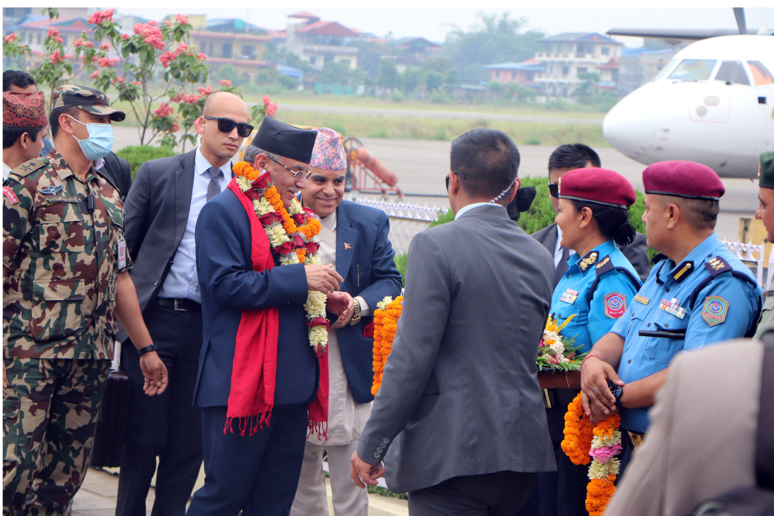 PM Prachanda arrives in Chitwan