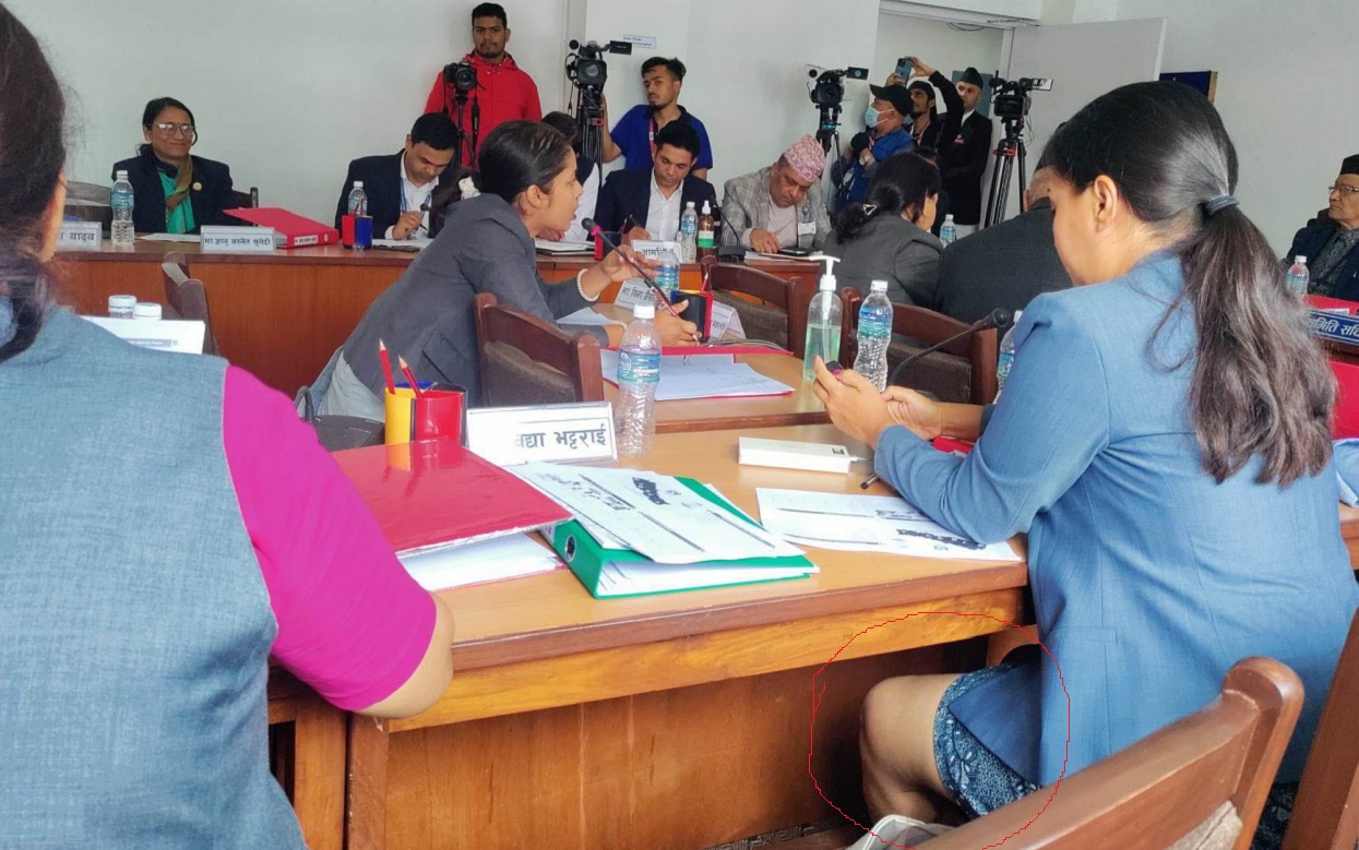 Sumana Shrestha, RSP MP, attends committee meeting in a short skirt
