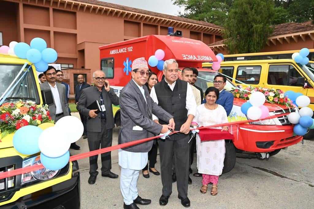 India gifts 34 ambulances and 50 School Buses in various districts