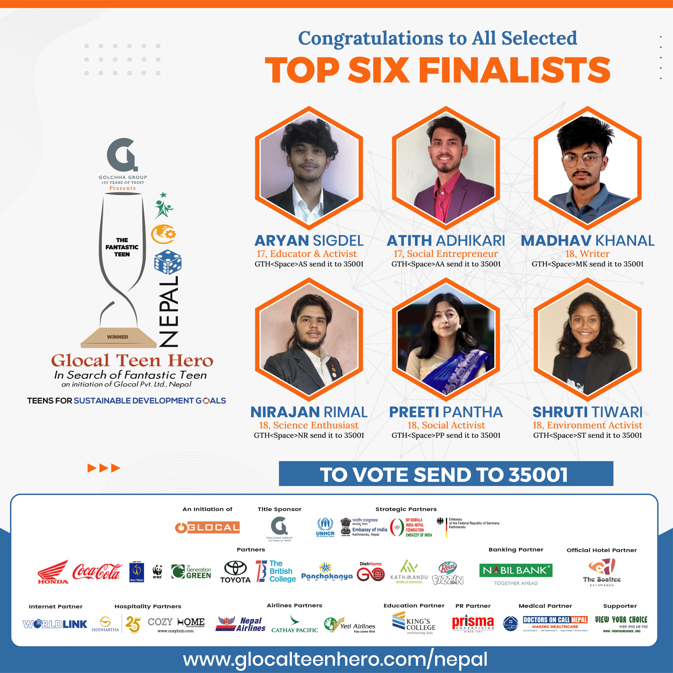 Top six finalists announced for Golchha Group presents Glocal Teen Hero Nepal 2023