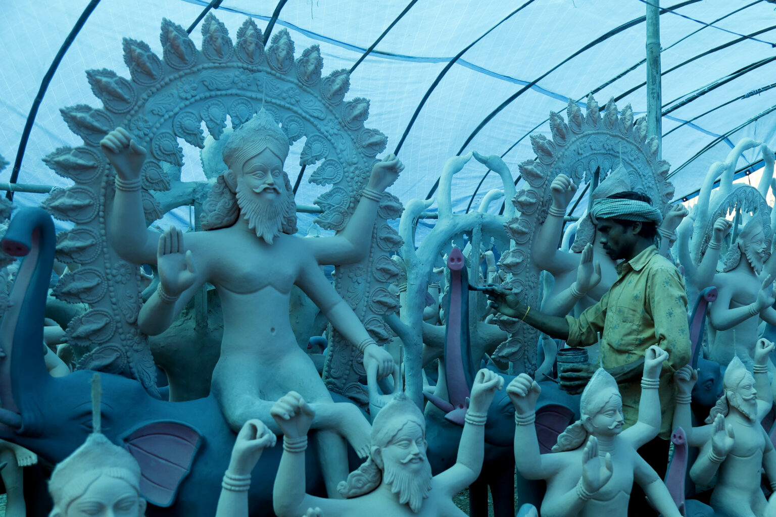 Busy crafting Vishwakarma idols