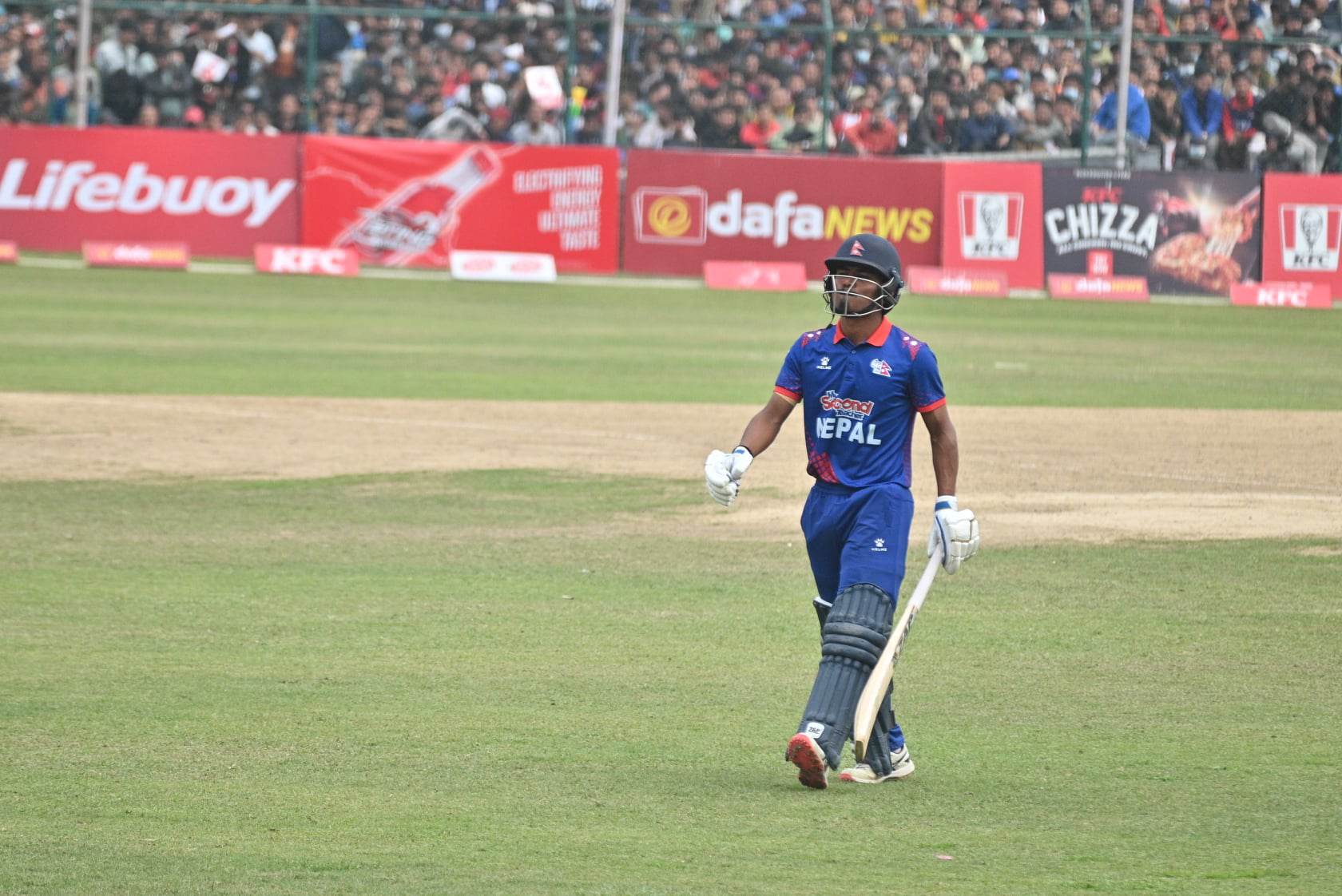 Rohit Paudel out for 42 runs against Namibia