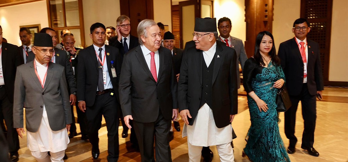 UN Secretary General Guterres reaches Lumbini, PM Prachanda welcomed him