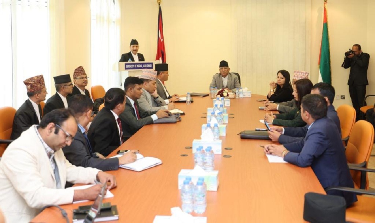 PM Dahal visits Nepali Embassy in Abu Dhabi