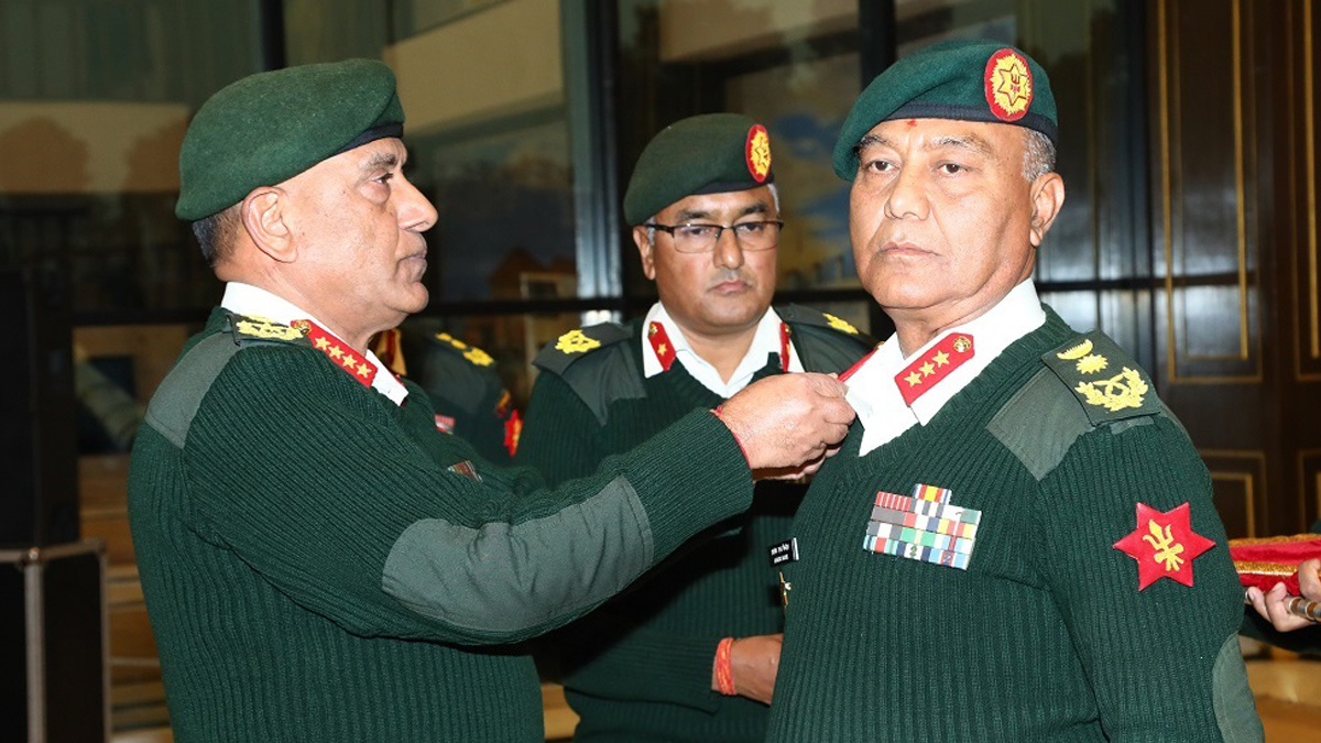Rank insignia conferred on Lieutenant General Sigdel