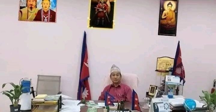 Dharan Mayor Harka Sampang removes photos of President & PM from office