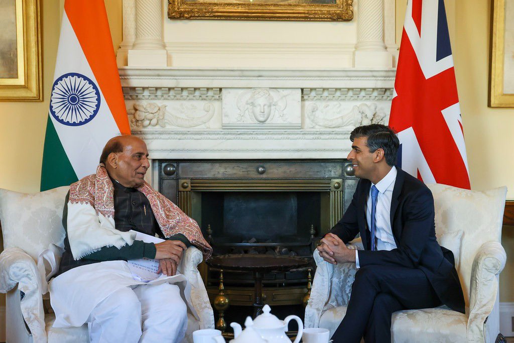 Rajnath Singh, UK PM Rishi Sunak discuss issues related to defence, economic cooperation
