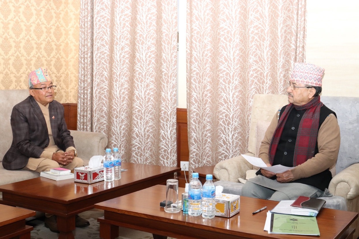 Chief Election Commissioner Thapaliya talks by-election with DPM Khadka