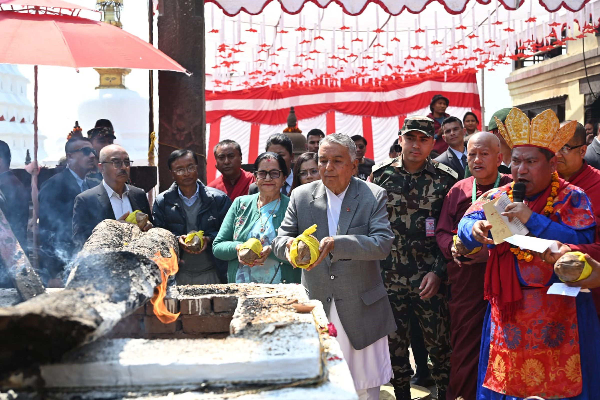 President Paudel performs consecration at Swoyambhu Mahachaitya