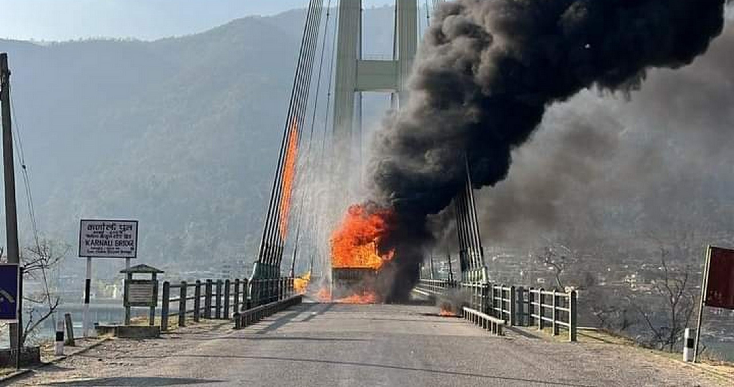 Karnali bridge caught fire, truck burnt