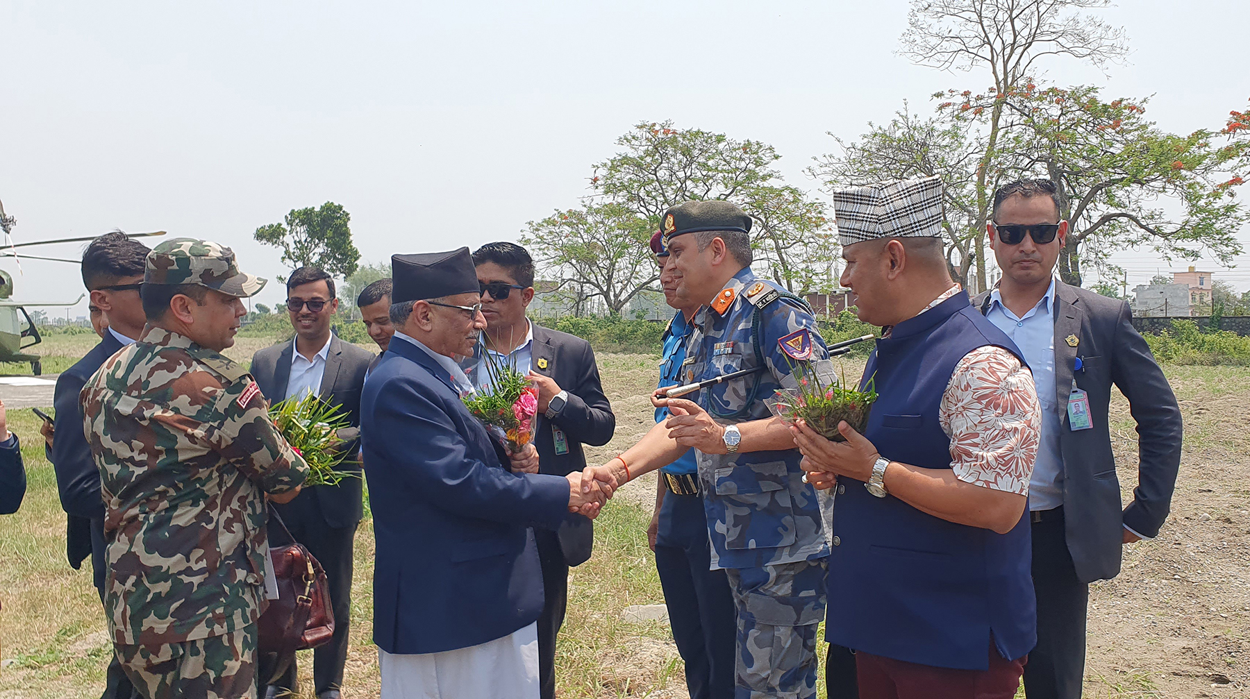 PM Dahal reaches Morang via Army helicopter
